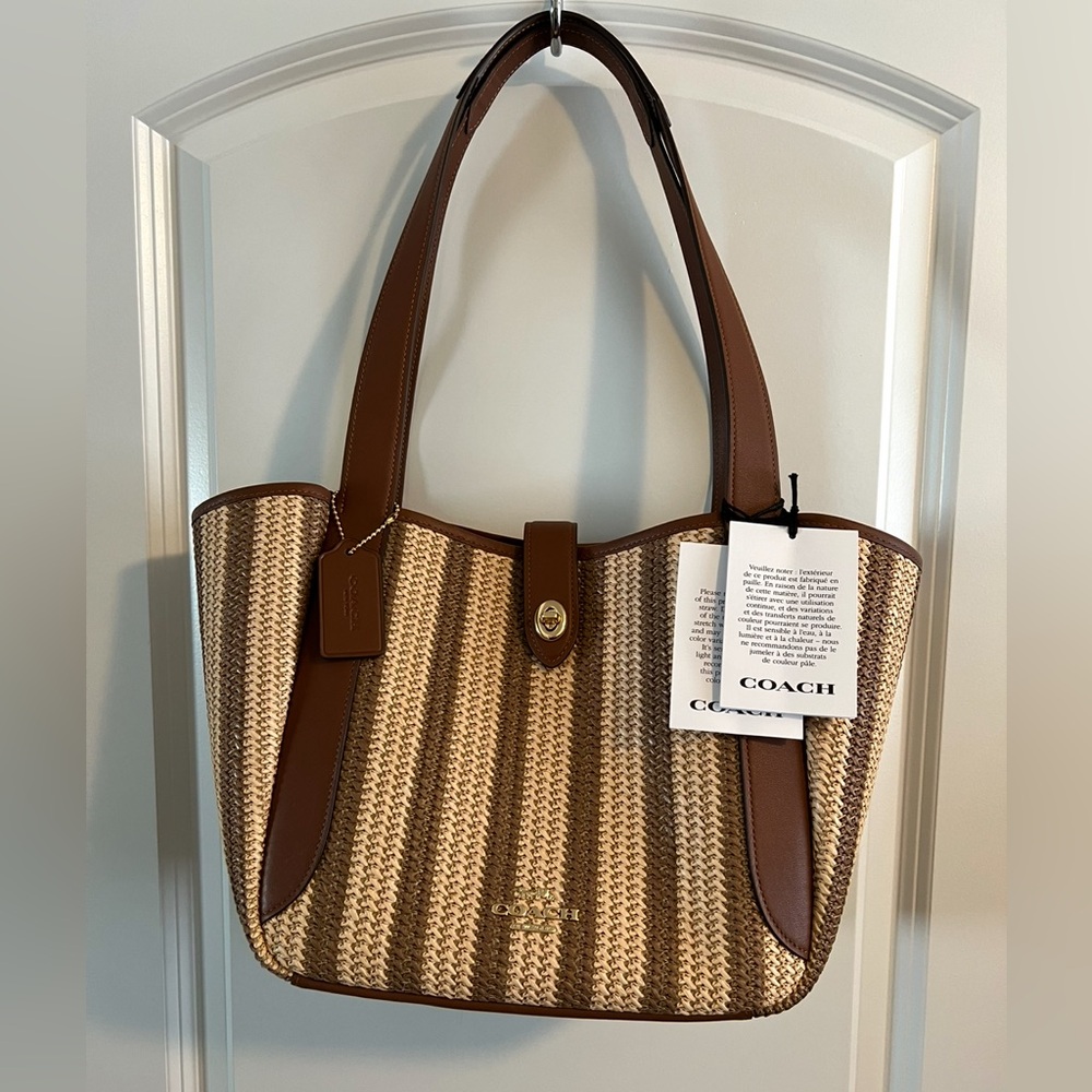 Coach Tan and Brown Striped Tote Bag